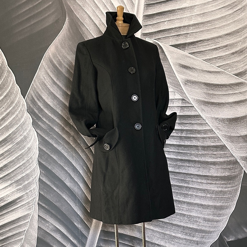 London Fog Black M Wool Blend Trench Coat Mid Length Fully Lined Button Front